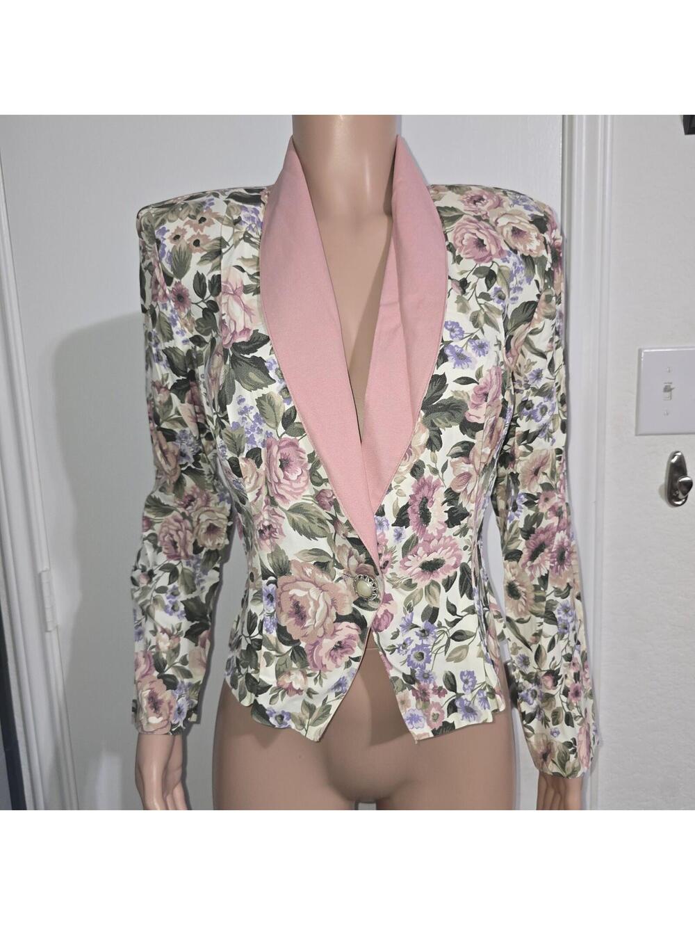 VTG Wrapper Bohemian Floral Print Suit Blazer Sz M 80s Shoulder Pads Romantic